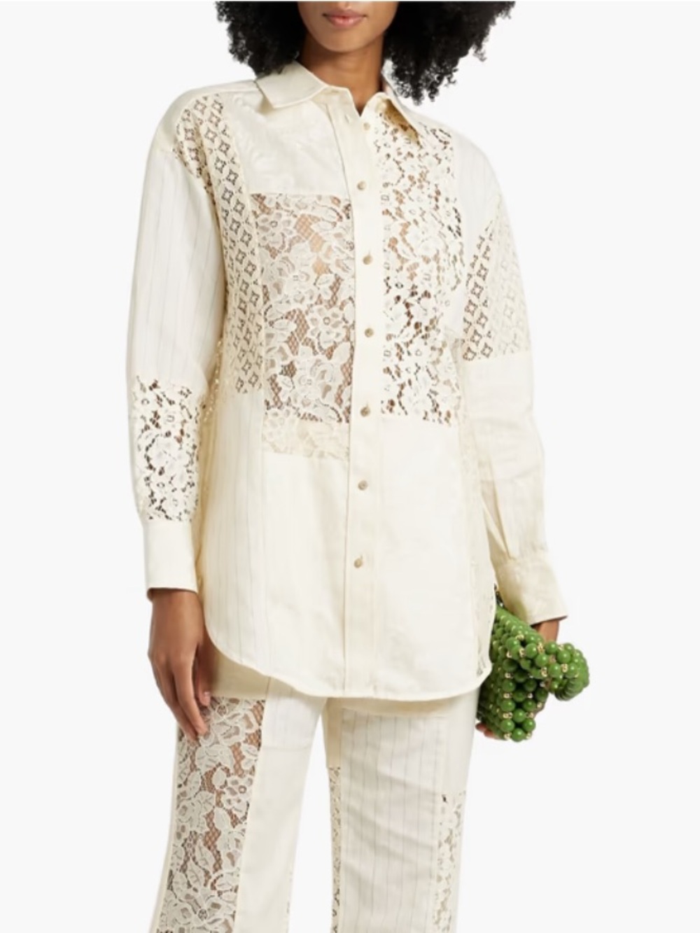 NWT Cream Lace Panel Button-Up Shirt 0